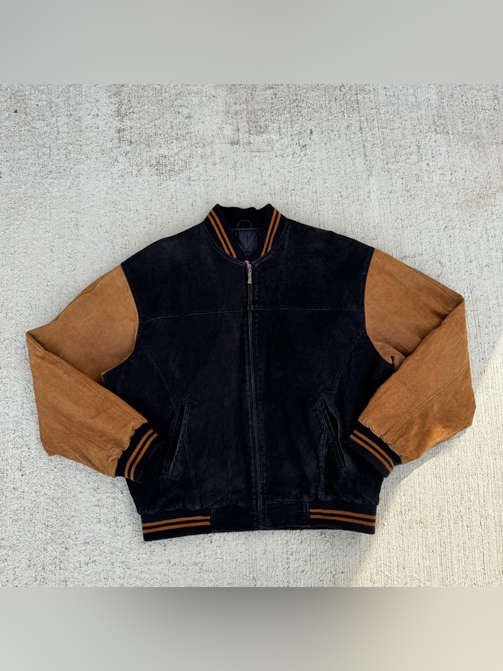 Vintage USA Suede Leather Bomber Jacket Brown Tan M Lined  Classic 90s